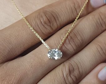 Collana con diamanti da 1 carato, pendente ovale con diamanti coltivati in laboratorio, collana con solitario di diamanti, argento sterling