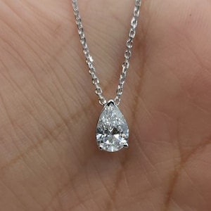 1 Ct Diamond Necklace, 14K Gold Lab Grown Diamond Solitaire Pendant, Teardrop Diamond Necklace