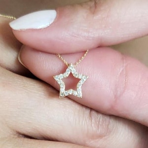 14Kt Gold Star Diamond Necklace, Diamond Pendant, Star Diamond Necklace, Natural Diamond Necklace, Beautiful Necklace