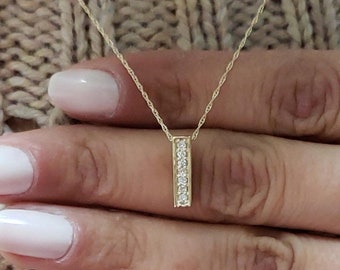 Diamond Bar Necklace, 14Kt Gold Diamond Necklace, Diamond Pendant, Natural Diamond Necklace, Beautiful Necklace