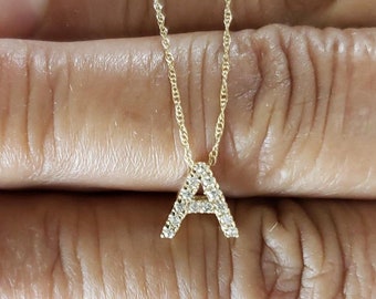 14Kt Gold Diamond Initial Necklace, Letter Necklace, Gold Diamond Necklace, Natural Diamond Necklace, Beautiful Necklace