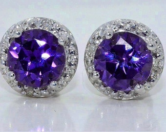 14Kt Gold Alexandrite Earrings, Alexandrite Diamond Earrings, Alexandrite Studs, June Birthstone Earrings, Gift For Her
