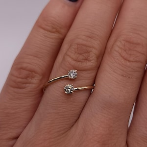 0.20 Ct Diamond Ring, 14K Gold 2 Stone Diamond Bypass Ring, Lab Grown Diamond Ring