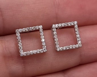 14Kt Gold Diamond Earrings, Open Square Diamond Earrings, Square Shape Earrings, Diamond Stud Earrings, Lab Grown Diamond Earrings