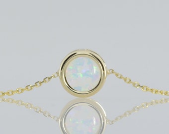 14Kt Gold Opal Bracelet, Opal Bracelet, Opal Bezel Bracelet, Opal Dainty Bracelet, October Birthstone Bracelet