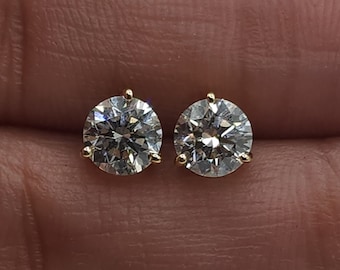 1 Ct Diamond Earrings, 14Kt Gold Lab Grown Diamond Earrings, Gold Diamond Earrings, 3 Prong Diamond Studs