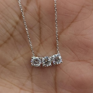 Collar de diamantes de 0,90 ct, colgante de diamantes en oro de 14 quilates, collar de 3 diamantes cultivados en laboratorio