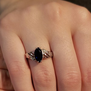 14Kt Gold Blue Sapphire Ring, Sapphire Diamond Ring, Marquise Ring, Sapphire Promise Ring, Engagement Ring, September Birthstone Ring