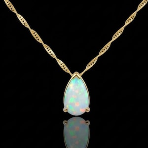 14Kt Gold Opal Necklace, Opal Teardrop Necklace, Opal Pendant, October Birthstone Necklace, Opal Gold Necklace