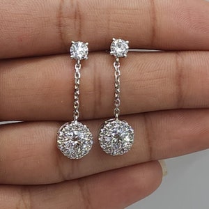 1.96 Ct Diamond Earrings, 14Kt Gold Lab Grown Diamond Earrings, Diamond Halo Dangle Stud Earrings image 1