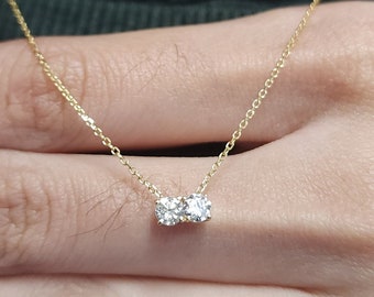 2 Stone Diamond Necklace, 14K Gold 0.30 Ct Lab Grown Diamond Pendant, Beautiful White Diamonds