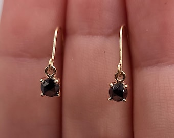 14Kt Gold 0.30 Ct Black Diamond Earrings, Genuine Rose Cut Black Diamond Earrings, Black Diamond Earrings, Black Diamond Dangle