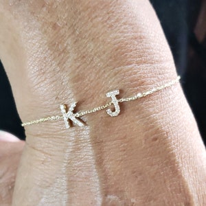 14Kt Gold Initial Armband, Buchstaben Armband, 2 Initialen Armband, Naturdiamant Armband