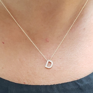 Collar con inicial de diamantes en oro de 14 quilates, collar con letras, collar de diamantes en oro, collar de diamantes naturales, hermoso collar