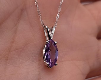 14Kt Gold Alexandrite Necklace, Alexandrite Pendant, Marquise Necklace, June Birthstone Necklace