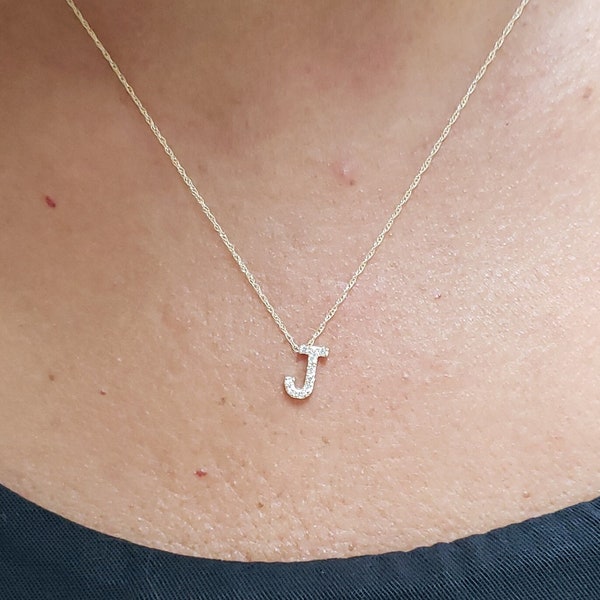 14Kt Gold Diamond Initial Necklace, Letter Necklace, Gold Diamond Necklace, Natural Diamond Necklace, Beautiful Necklace