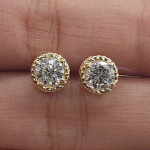 Pendientes de diamantes de 1 ct, pendientes de diamantes cultivados en laboratorio en oro de 14 kt, pendientes de diamantes