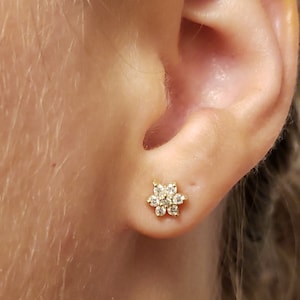 14Kt Gold Diamond Earrings, 0.28 Ct Cluster Genuine Natural Diamond Earrings, Star Diamond Earrings, Flower Diamond Stud Earrings