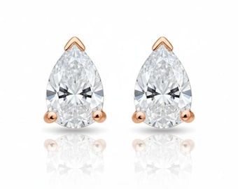 0.60 Ct Diamond Earrings, 14K Gold Lab Grown Pear Teardrop Shape Diamond Earrings, VS Diamond Studs