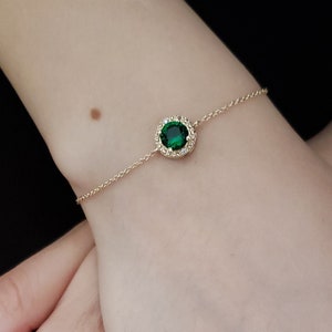 14Kt Gold Emerald Bracelet, Emerald Diamond Bracelet, Emerald Dainty Bracelet, May Birthstone Bracelet