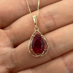 14Kt Gold Ruby Necklace, Ruby Pendant, Ruby Teardrop Necklace, July Birthstone Necklace, Gift For Her