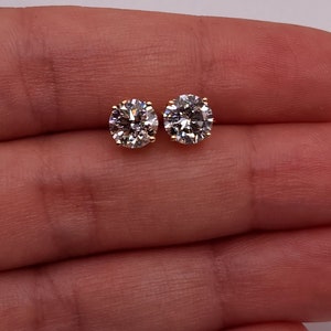 Pendientes de diamantes de 2 quilates, pendientes de diamantes cultivados en laboratorio en oro de 14 quilates, pendientes de diamantes