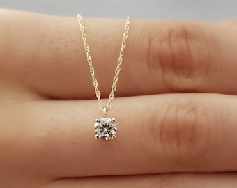 14Kt Gold 0.25 Ct Diamond Necklace, Diamond Solitaire Necklace, Earth Mined Diamond Necklace, Bridal Necklace, Bridesmaid Necklace
