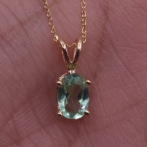 14Kt Gold Green Sapphire Necklace, Sapphire Pendant, Oval Necklace, September Birthstone Necklace