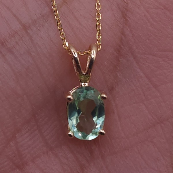 14Kt Gold Green Sapphire Necklace, Sapphire Pendant, Oval Necklace, September Birthstone Necklace