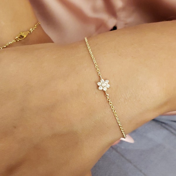 14Kt Gold Diamond Bracelet, Cluster Diamond Bracelet, Star Diamond Bracelet, Flower Diamond Bracelet, Bridal Bracelet, Bridesmaid Bracelet