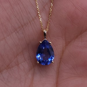 14Kt Gold Tanzanite Teardrop Necklace, 1.5 Ct Tanzanite Pendant, December Birthstone Necklace