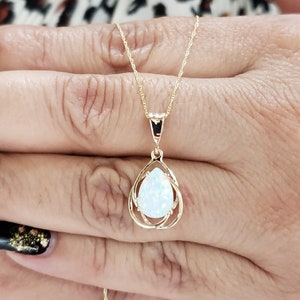 14Kt Gold Opal Halskette, Opal Anhänger, Teardrop Halskette, Oktober Birthstone Halskette