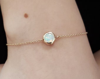 14Kt Gold Opal Bracelet, Opal Bracelet, Opal Bezel Bracelet, Opal Dainty Bracelet, October Birthstone Bracelet