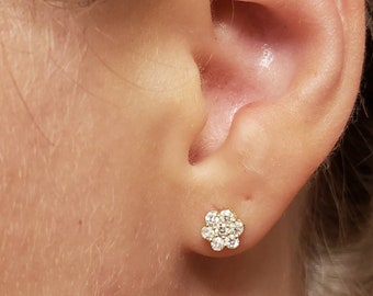 14Kt Gold Diamond Earrings, Cluster Diamond Earrings, 0.42 Ct Lab Grown Diamond Earrings, 2 Earrings Pair