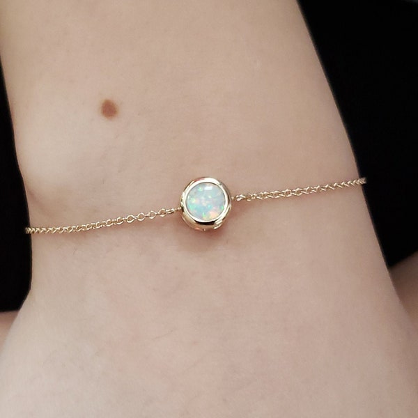 14Kt Gold Opal Bracelet, Opal Bracelet, Opal Bezel Bracelet, Opal Dainty Bracelet, October Birthstone Bracelet