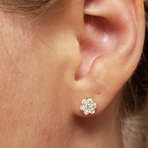 14Kt Gold Diamond Earrings, Cluster Diamond Earrings, 0.42 Ct Diamond Earrings, Diamond Stud Earrings, 2 Earrings Pair