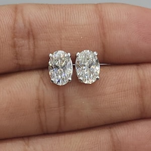 Pendientes de diamantes de 2 quilates, pendientes ovalados de diamantes cultivados en laboratorio en oro de 14 quilates, pendientes de diamantes