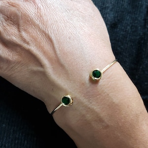 14Kt Gold Emerald Bangle, Emerald Bracelet, Emerald Bezel Bracelet, Flexible Open Bangle, Cuff Bangle, May Birthstone Bracelet