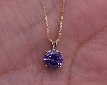 14Kt Gold Amethyst Necklace, Amethyst Pendant, February Birthstone Necklace