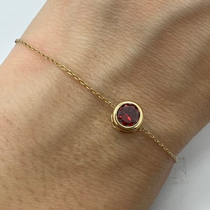 14Kt Gold Ruby Bracelet, Ruby Bracelet, Ruby Bezel Bracelet, Ruby Dainty Bracelet, July Birthstone Bracelet