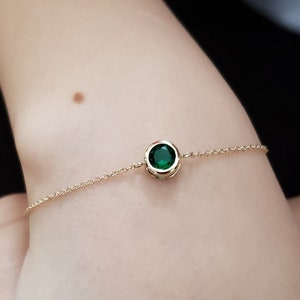 14Kt Gold Emerald Bracelet, Emerald Bracelet, Emerald Bezel Bracelet, Emerald Dainty Bracelet, May Birthstone Bracelet