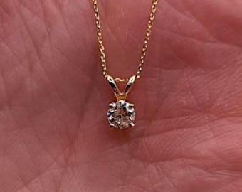 14Kt Gold Diamant Halskette, Diamant Solitär Anhänger, Lab gewachsene Diamant Halskette, Geschenk für Sie