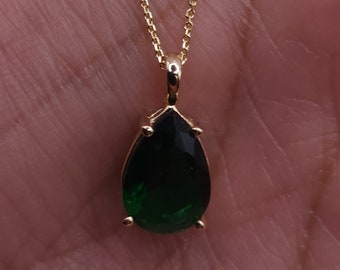 14Kt Gold Emerald Teardrop Necklace, 1.5 Ct Emerald Pendant, May Birthstone Necklace