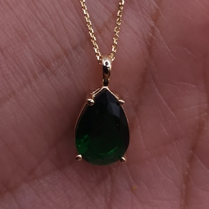 14Kt Gold Emerald Teardrop Necklace, 1.5 Ct Emerald Pendant, May Birthstone Necklace