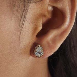 Pendientes de diamantes de 1,48 ct, pendientes de diamantes cultivados en laboratorio en oro de 14 kt, pendientes de diamantes con halo en forma de lágrima
