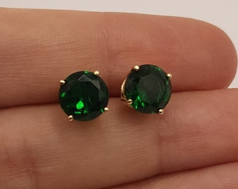 14Kt Gold Emerald Earrings, Emerald Studs, Emerald Stud Earrings, Solid 14K Gold, May Birthstone Earrings