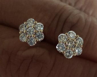 1.43 Ct Diamond Earrings, 14Kt Gold Genuine Natural Diamond Earrings, Cluster Diamond Earrings, Diamond Stud Earrings, 2 Earrings Pair