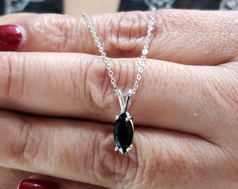 14Kt Gold Black Onyx Necklace, Natural Black Onyx Pendant, Marquise Necklace