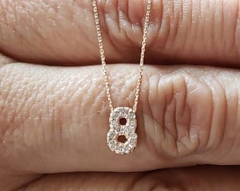 14Kt Gold Diamond Number Necklace, Number Pendant, Real Natural Diamond Necklace, Solid 14Kt Gold Diamond Necklace