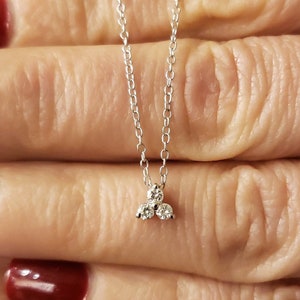 14K Gold 3 Stone Diamond Necklace, 0.12 Ct Lab Grown Diamond Pendant, Trio Diamond Necklace, Beautiful White Diamonds